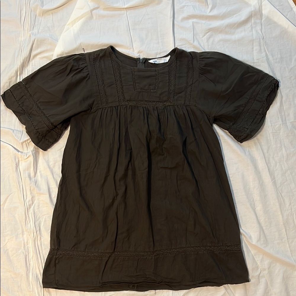 Zara Dark Green Short Sleeve Blouse Size M